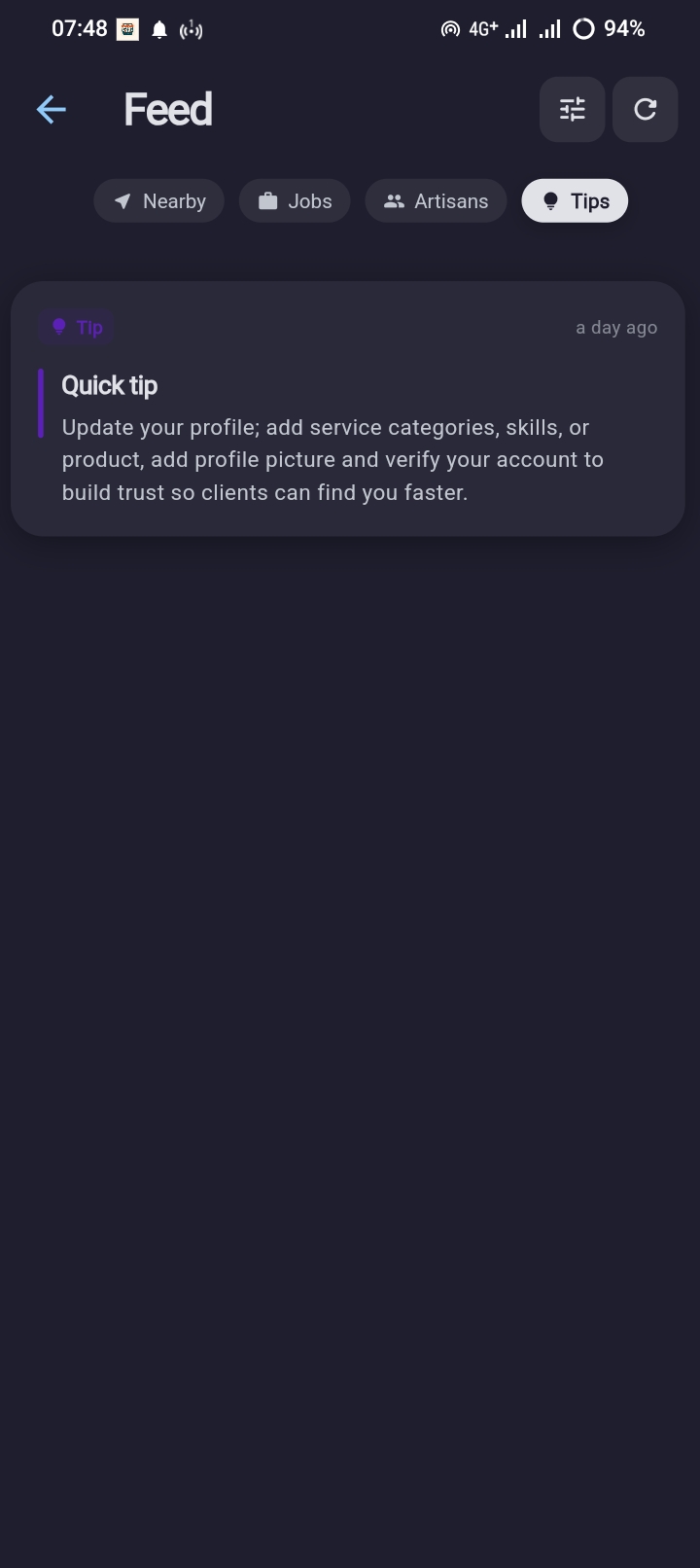 Tips and guidance screenshot